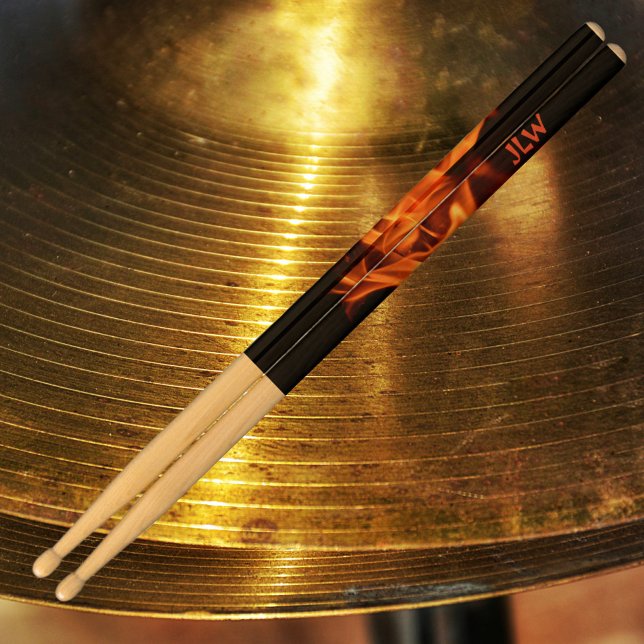 Blazing Hot Flames Fire Black personalized Drummer Drum Sticks (Creator Uploaded)