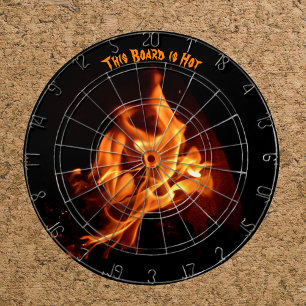 Blazing Hot Flames on Black Dart Board