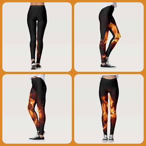 Blazing Hot Flames on Black Leggings