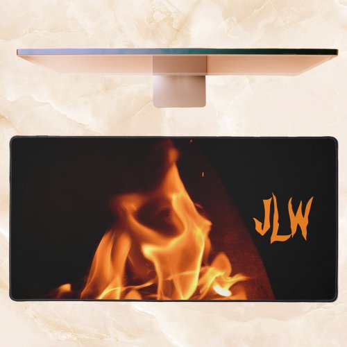 Blazing Hot Flames Photographic Black Desk Mat