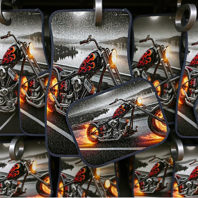 Blazing Motorcycle and Moonlit Serenity Car Floor Mat (Creator Uploaded)