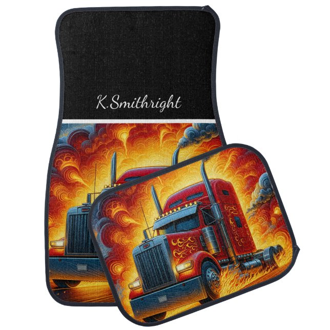 Blazing Red Semi Truck Flames Car Floor Mat (Set)