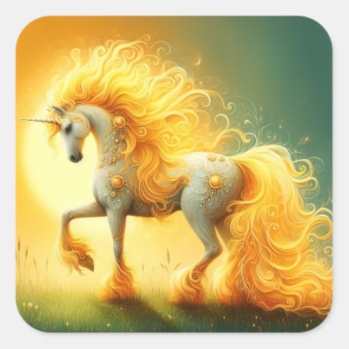 Blazing Sun Unicorn Square Sticker