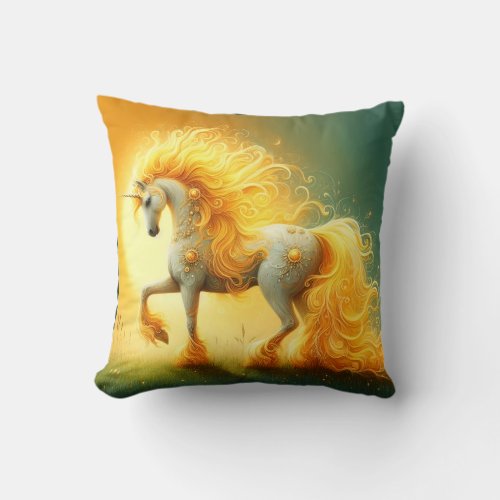 Blazing Sun Unicorn Throw Pillow