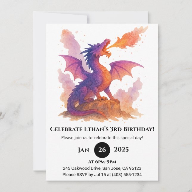 Blazing Sunset Dragon Birthday Invitation (Front)
