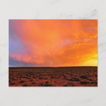 Blazing Sunset With Lightning Over Desert Postcard by HTMimages at Zazzle