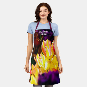 Blazing Yellow, Red Tulip Flowers Apron