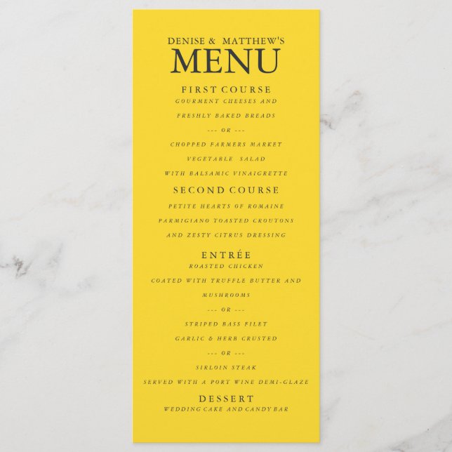 Blazing Yellow Wedding Menu (Front)