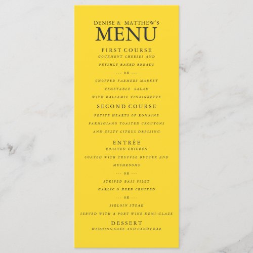 Blazing Yellow Wedding Menu