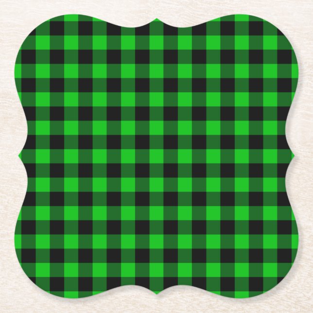 Blck Green Check Paper Coaster (Front)