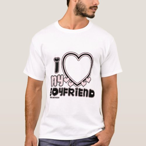 BLCK ILY BF T-Shirt - cute and bubbly font that says " I Love My PARTNER" with a huge heart that allows you to insert your image In y2k style and the colors Black & Light Pink