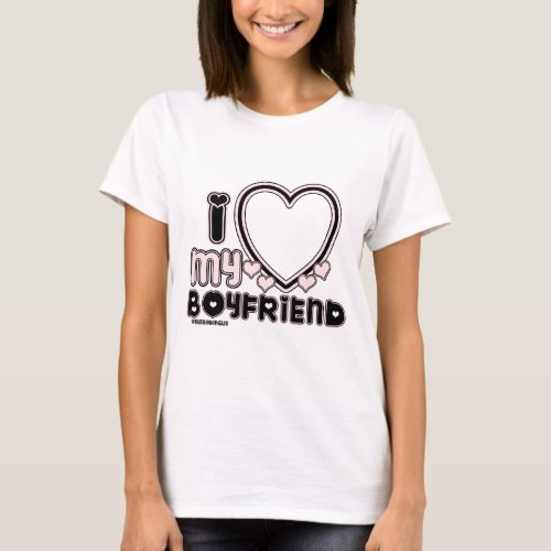 BLCK ILY BF T-Shirt - cute and bubbly font that says " I Love My PARTNER" with a huge heart that allows you to insert your image In y2k style and the colors Black & Light Pink