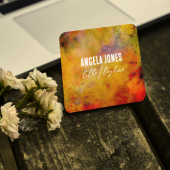 Bld Abstract Watercolor Color Splash Custom Square Business Card by annpowellart at Zazzle