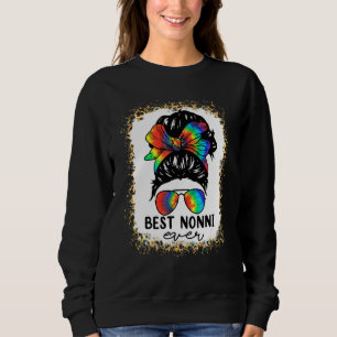 Bleach Best Nonni Ever Tie Dye Messy Bun Hair Moth Sweatshirt