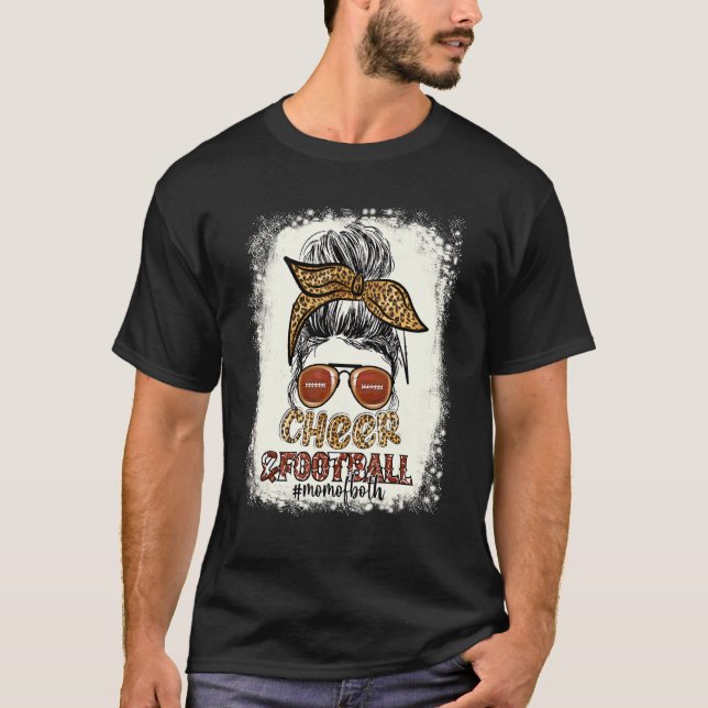 Bleach Leopard Messy Bun Mom Of Both Cheer And Foo T-Shirt (Front)