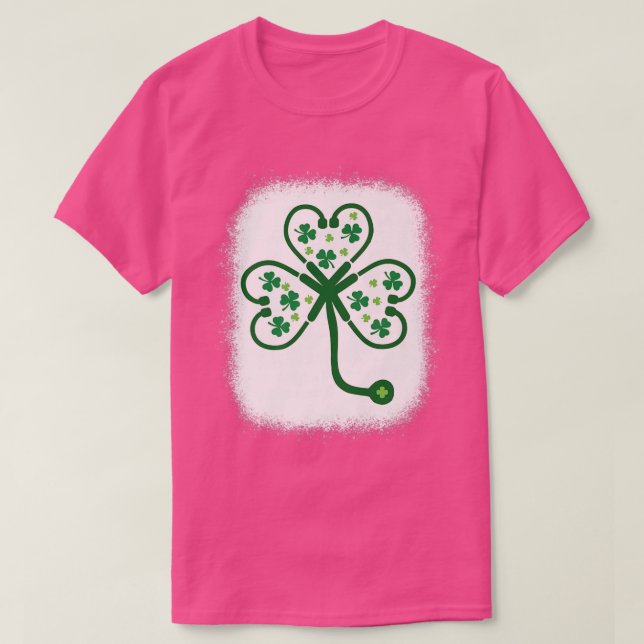 Bleach Shamrock Stethoscope Nurse St Patricks Day  T-Shirt (Design Front)
