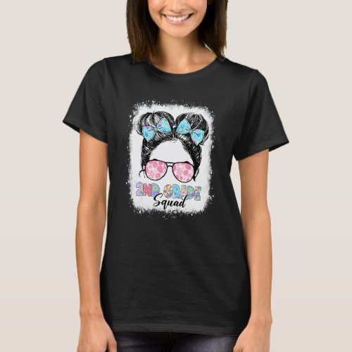 Bleached 2nd Grade Teacher Squad Messy Bun Easter  T-Shirt