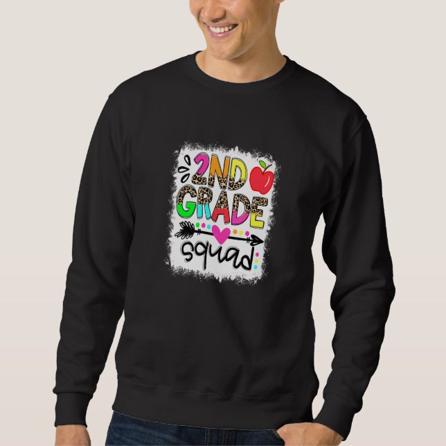Bleached 2nd Second Grade Squad Boho Teacher Back  Sweatshirt (Front)