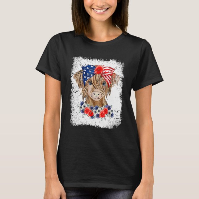 Bleached 4th Of July Long Haired Calf USA Patrioti T-Shirt (Front)