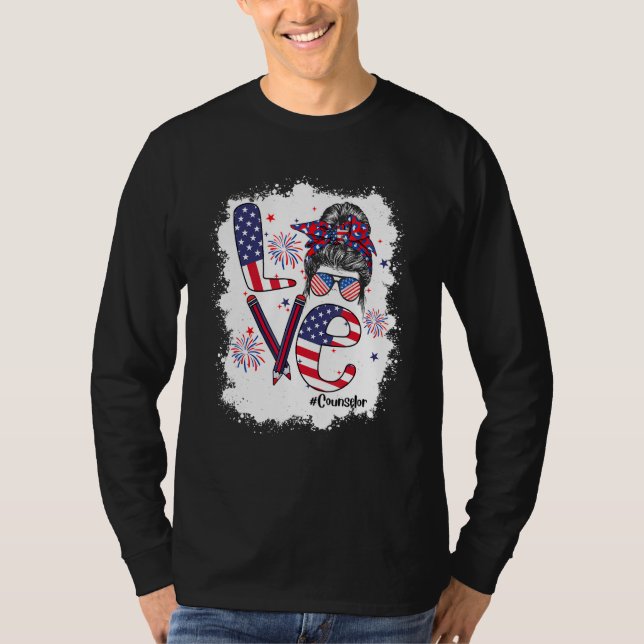 Bleached 4th Of July Love Counselor US Flag Messy  T-Shirt (Front)
