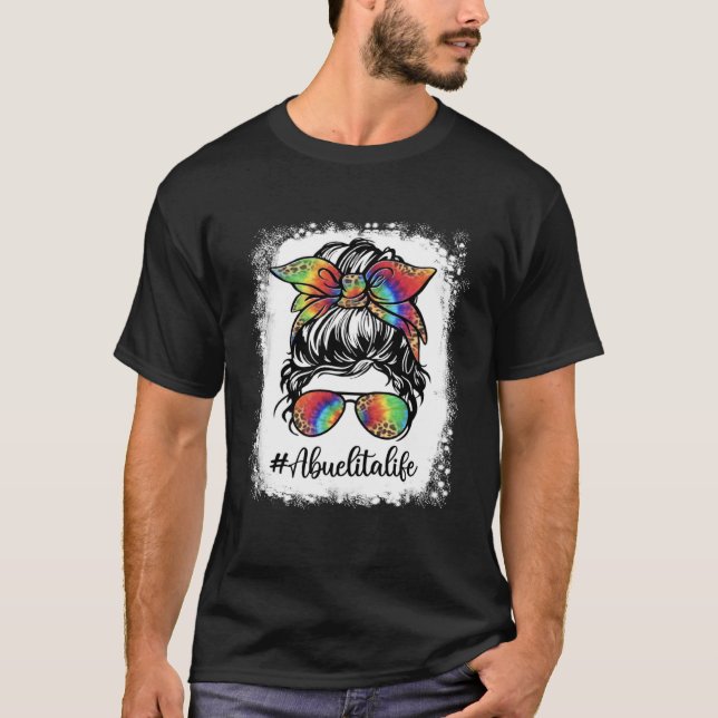 Bleached Abuelita Life Messy Bun Girl Leopard Moth T-Shirt (Front)