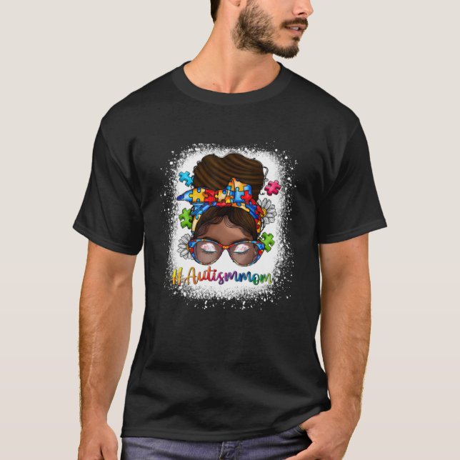 Bleached Autism Afro Mom Curly Hair African Autism T-Shirt (Front)