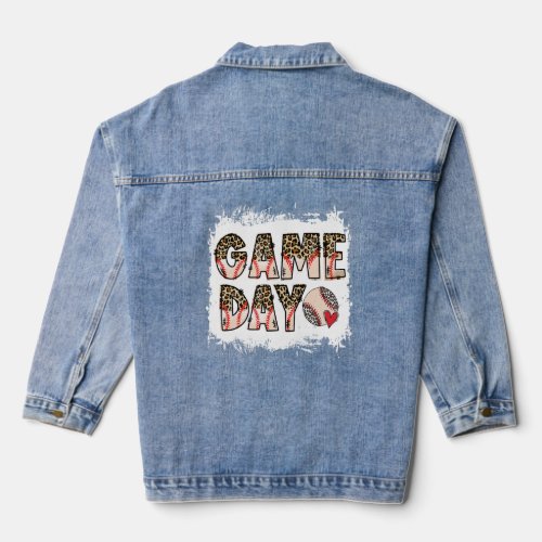 Bleached Ball Game Day Vibes Heart Leopard Ball Mo Denim Jacket