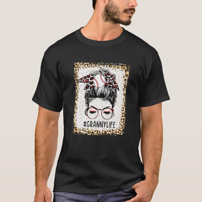 Bleached Ball Granny Messy Bun Game Day Mothers Da T-Shirt (Front)