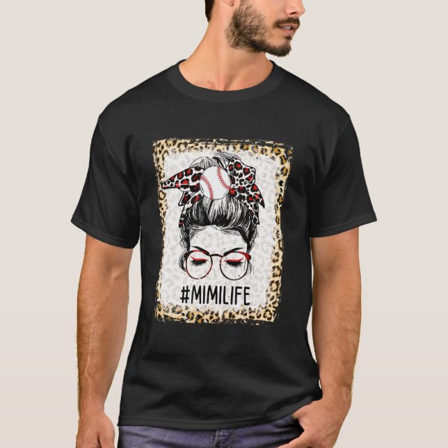 Bleached Ball Mimi Messy Bun Game Day Mothers Day T-Shirt (Front)