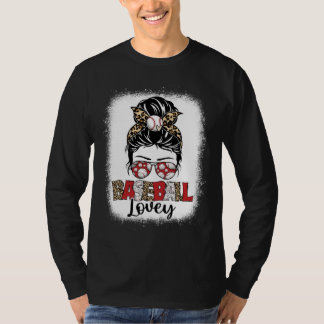 Bleached Baseball Lovey Leopard Messy Bun Mothers T-Shirt