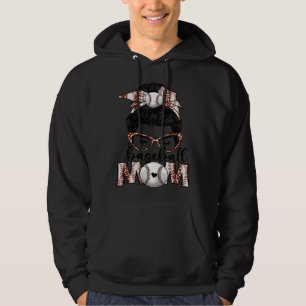 Bleached Baseball Mom Game Day Messy Bun Leopard P Hoodie