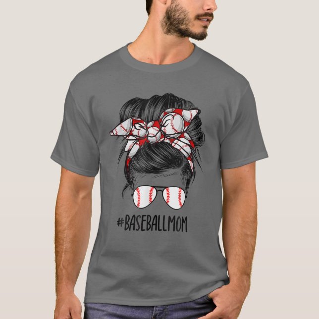 Bleached Baseball Mom Messy Bun Game Day Vibes Mot T-Shirt (Front)