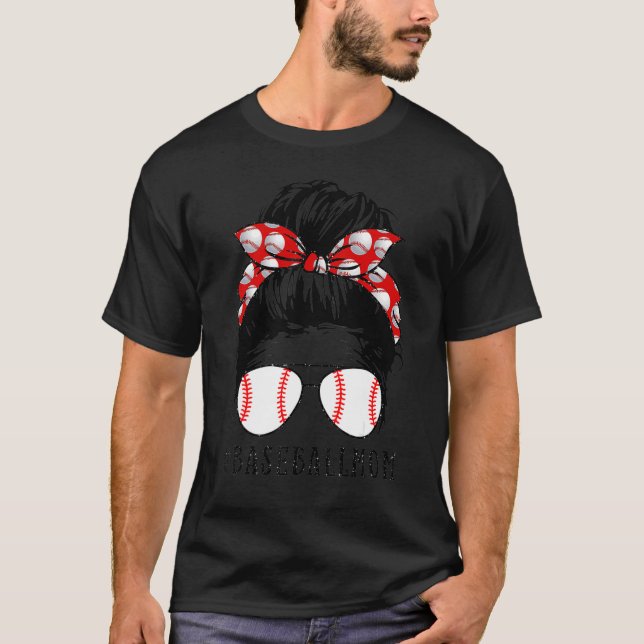 Bleached Baseball Mom Messy Bun Player Mom Mother' T-Shirt (Front)