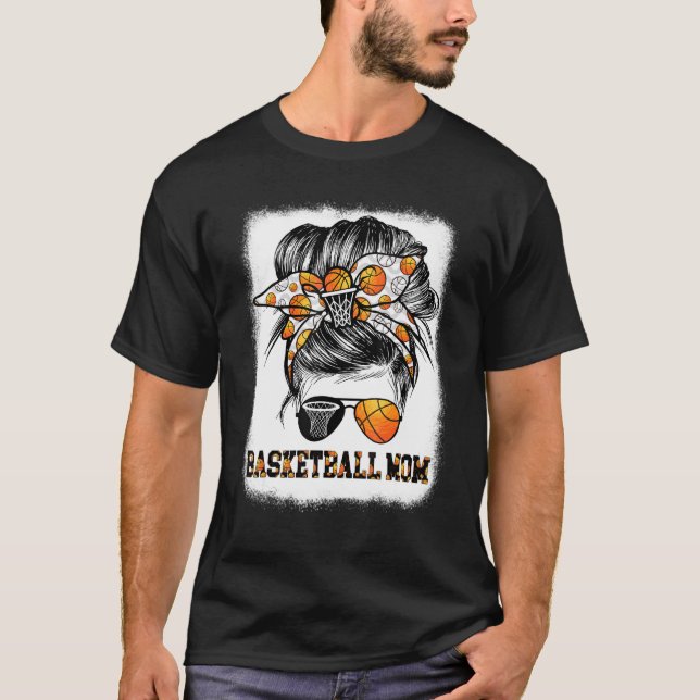 Bleached BasKetball Mom Life Leopard Messy Bun Mot T-Shirt (Front)