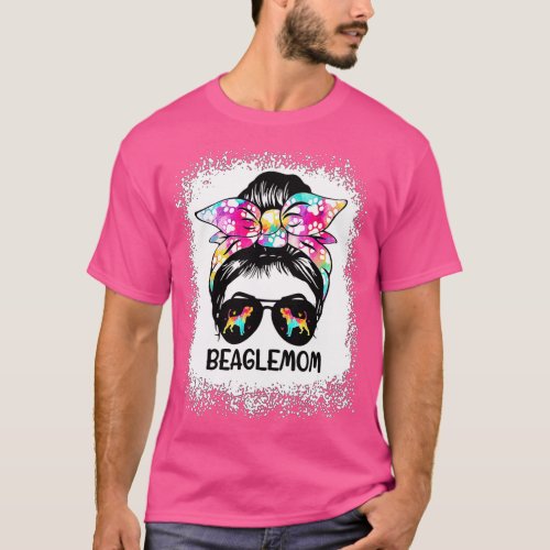 Bleached Beagle Mom Messy Bun Hair Colorful Dog Mo T_Shirt