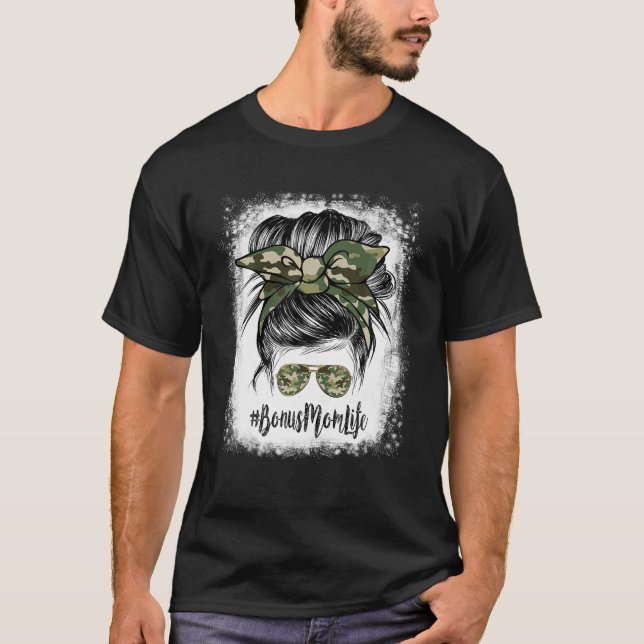 Bleached Bonus Mom Camo Sunglasses Bandana Messy B T-Shirt (Front)