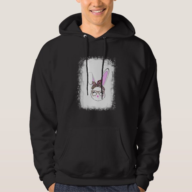 Bleached Bunny Face Leopard Glasses Headband Happy Hoodie (Front)