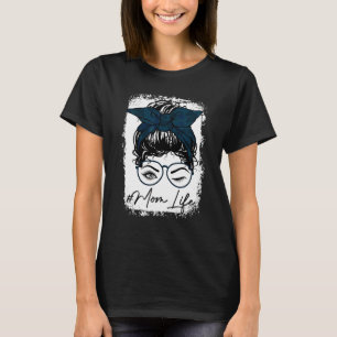 Bleached Camo Mom Life Messy Bun Hair Wink Eye T-Shirt