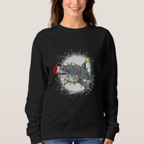 Bleached Christmas Shark Light Tree Funny Santa Bo Sweatshirt