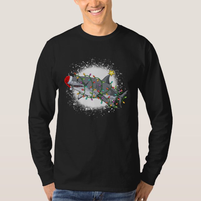 Bleached Christmas Shark Light Tree  Santa Boys Gi T-Shirt (Front)