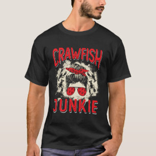 Bleached Crawfish Junkie Messy Bun Crawfish Boil T-Shirt