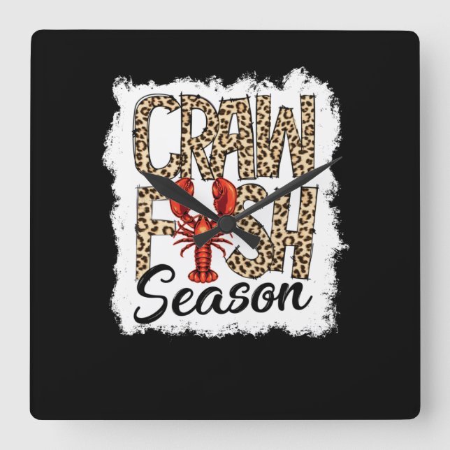 Bleached Crawfish Season Leopard Crawfish Boil Square Wall Clock (Front)