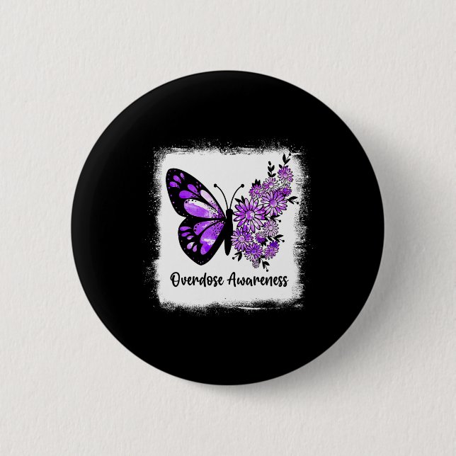 Bleached Daisy Butterfly Purple Ribbon Overdose Aw Button (Front)
