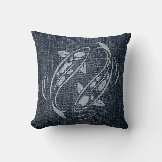 Bleached Denim - Koi Throw Pillow (Front)