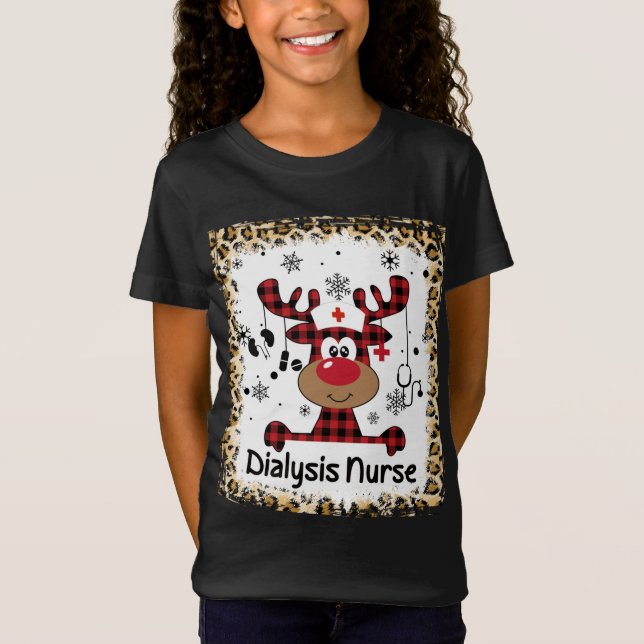Bleached Dialysis Nurse Life Reindeer Christmas Pa T-Shirt (Front)
