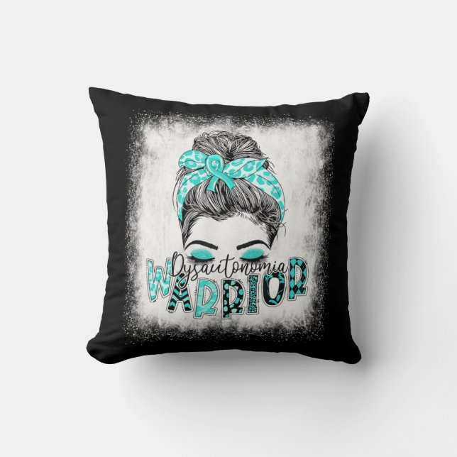 Bleached Dysautonomia Warrior Messy Bun Turquoise  Throw Pillow (Front)