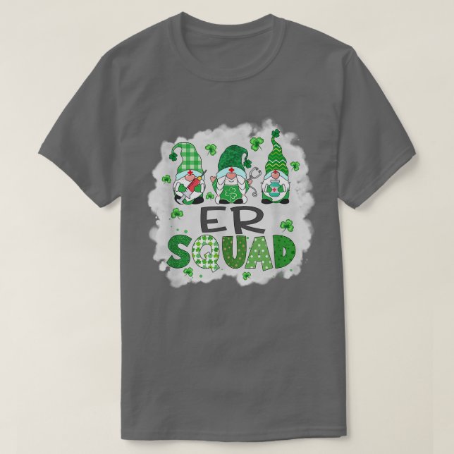 Bleached ER Squad Gnomies St Patricks Day Nurse St T-Shirt (Design Front)