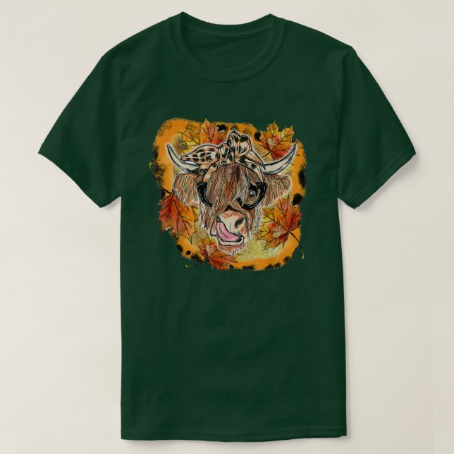 Bleached Fall Autumn Cow With Bandana Pumpkins Aut T-Shirt (Design Front)