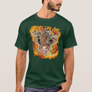 Bleached Fall Autumn Cow With Bandana Pumpkins Aut T-Shirt