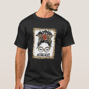 Bleached Football Coach Messy Bun Game Day Mothers T-Shirt